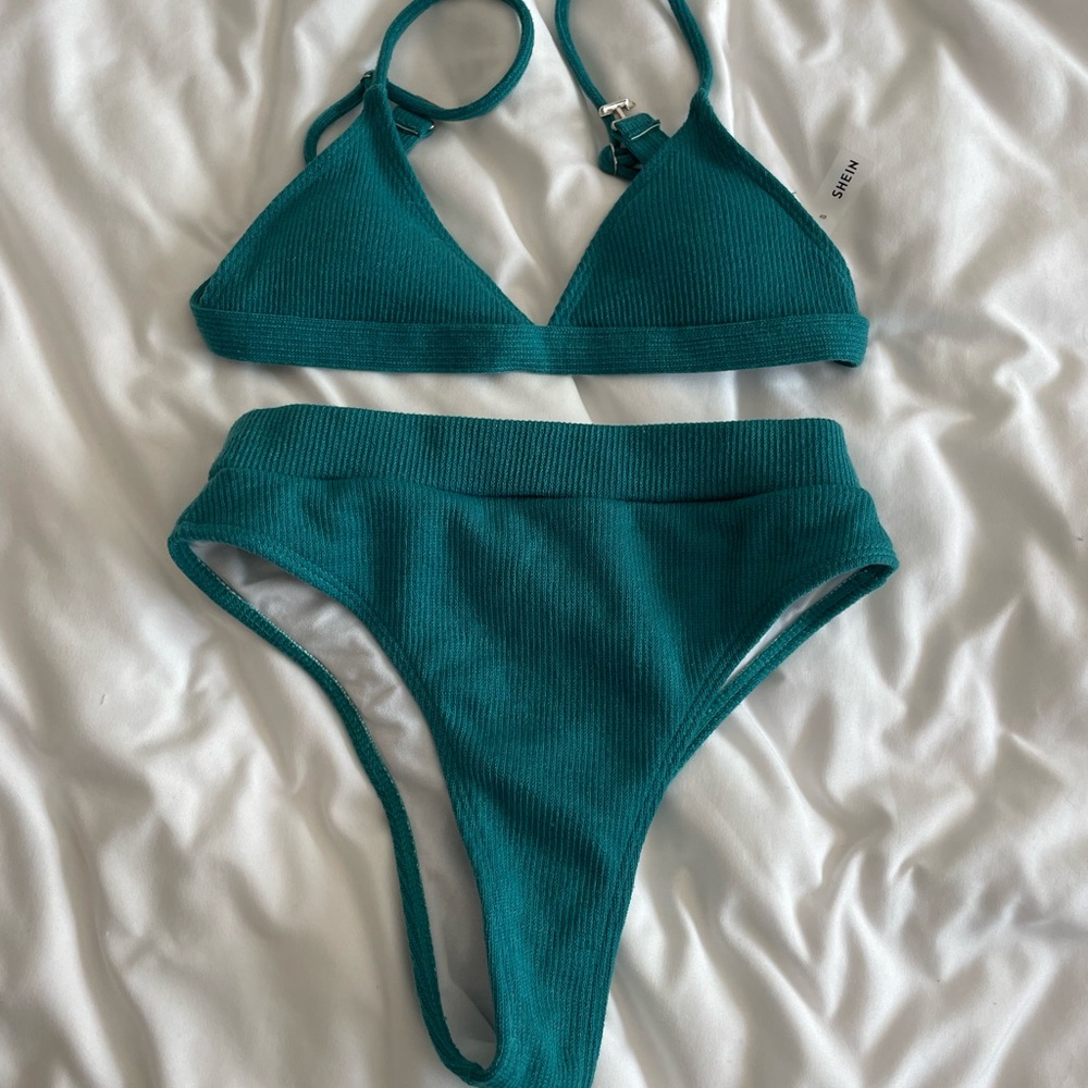 Rib triangle high waisted bikini swimsuit size small
